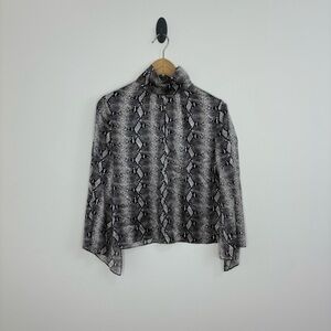 Generation Love Silk Blend Grey Black snakeskin mock neck blouse size small